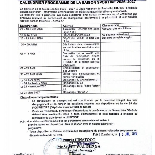LE CALENDRIER PROGRAMME DE LA SAISON 2026-2027 DÉVOILÉ 